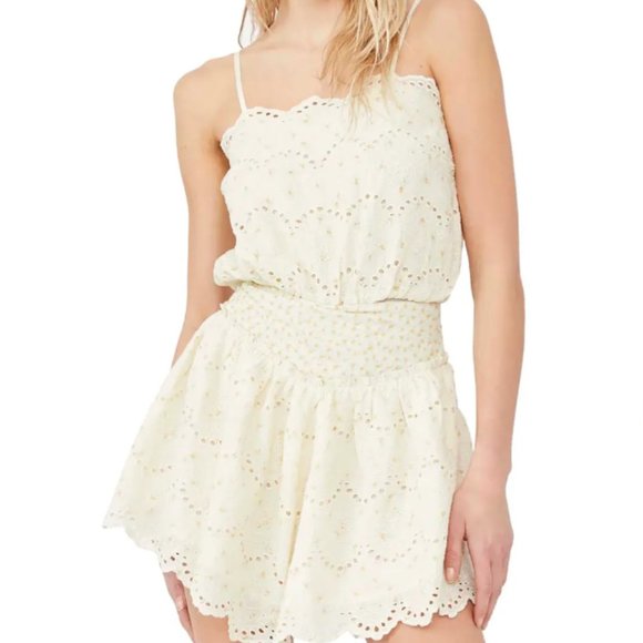 Free People Jillian Floral Print Mini Flirty Flare Eyelet Lacy Skirt - Picture 3 of 6